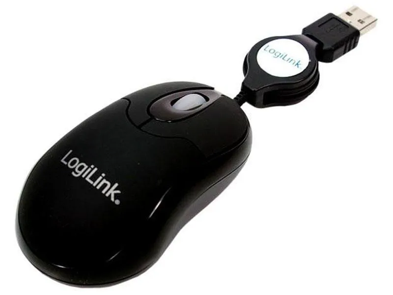 Souris optique LogiLink mini USB avec câble rétractable (ID0016) - Noir