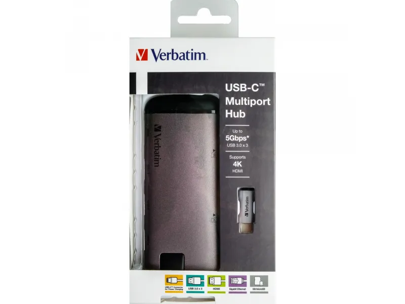 Verbatim USB-C Hub. 3x USB 3.0. HDMI . Gigabit . SDHC/microSDHC inkl. USB