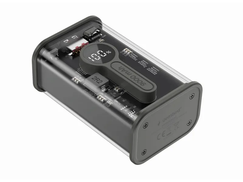 Gembird Transparent Charging Power Bank 9000 mAh Black PB09-TQC3-01