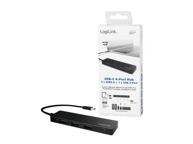 LogiLink Very Slim USB 3.2 Gen1x1 USB-C 4-Port Hub Black UA0311